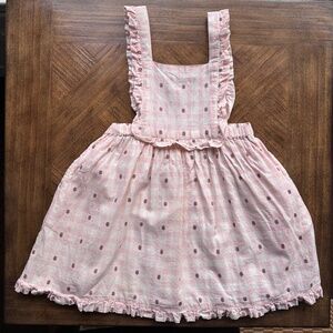Pink Flower Check Cotton Dungarees Dress
